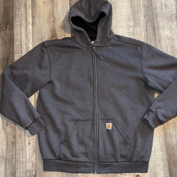 Carhartt Charcoal Hooded Zip-Up Jacket/Sweatshirt-size L Tall